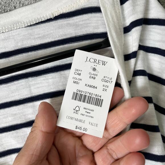 J.Crew Striped Girlfriend V-neck Tee White Navy Size 2X Cotton Nautical New - Picture 6 of 6